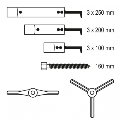 12 dalių nuėmėjų komplektas, 2 ir 3 kojų 100-200-250 mm. 4 12 dalių nuėmėjų komplektas, 2 ir 3 kojų 100-200-250 mm. 4