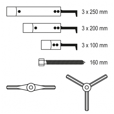 12 dalių nuėmėjų komplektas, 2 ir 3 kojų 100-200-250 mm. 4