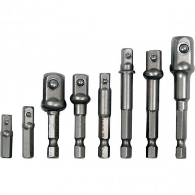 Adapterių komplektas iš 1/4"(6,3mm.) į galvutes 1/4" - 3/8" - 1/2" 8vnt.