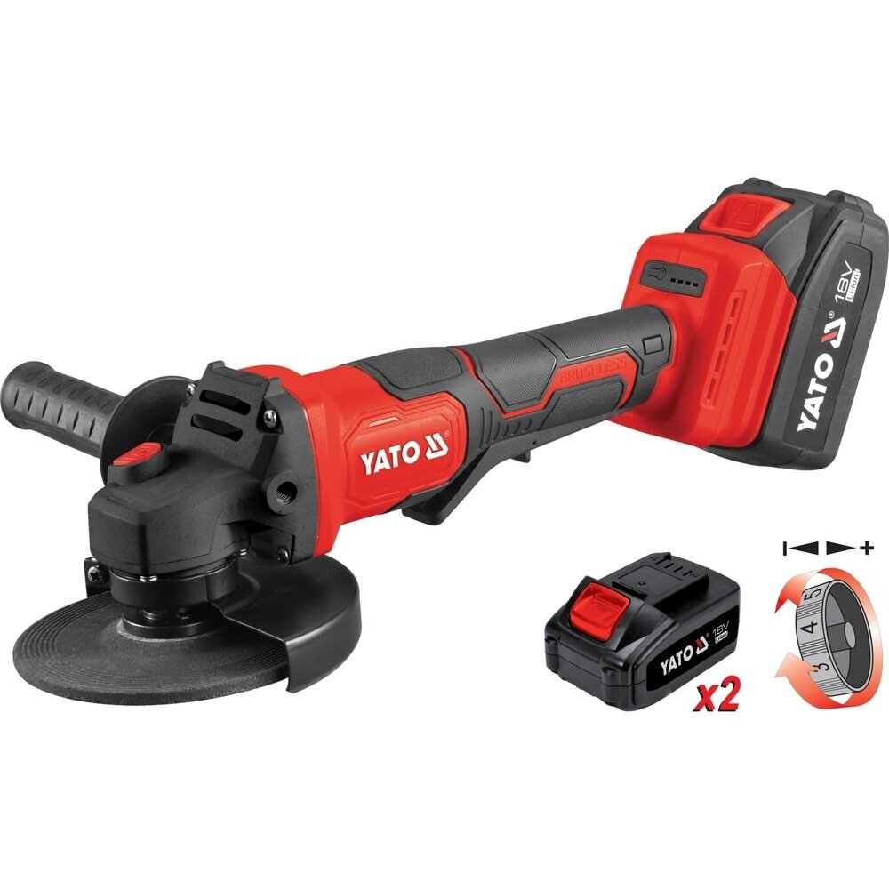 Akumuliatorinis kampinis šlifuoklis 18V 2x4 AH 125mm. 8 Akumuliatorinis kampinis šlifuoklis 18V 2x4 AH 125mm. 8