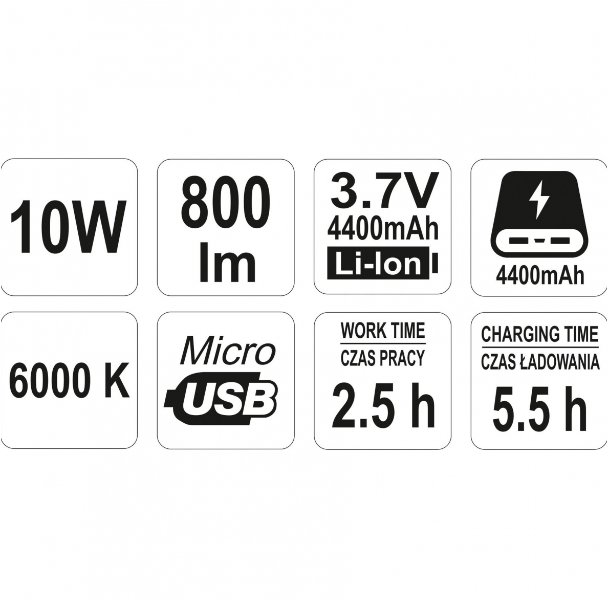 Akumuliatorinis šviesos diodų prožektorius 10W 800lm 4 Akumuliatorinis šviesos diodų prožektorius 10W 800lm 4