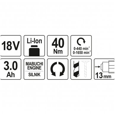 Akumuliatorinis gręžtuvas / suktukas LI- ION 18V 2 akumuliatoriai 7 Akumuliatorinis gręžtuvas / suktukas LI- ION 18V 2 akumuliatoriai 7