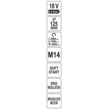 Akumuliatorinis kampinis šlifuoklis  soft start  18V  125mm.  be baterijų 11