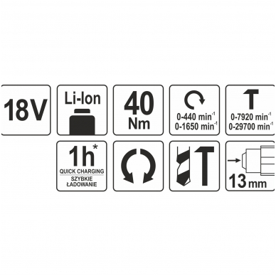 Akumuliatorinis smūginis gręžtuvas - suktukas 13 mm, 18V be akumuliatoriaus 5 Akumuliatorinis smūginis gręžtuvas - suktukas 13 mm, 18V be akumuliatoriaus 5