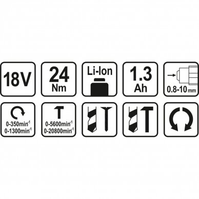 Akumuliatorinis smūginis gręžtuvas / suktukas 18V + 1 X AKUM. 1,3AH LI-ION 5 Akumuliatorinis smūginis gręžtuvas / suktukas 18V + 1 X AKUM. 1,3AH LI-ION 5