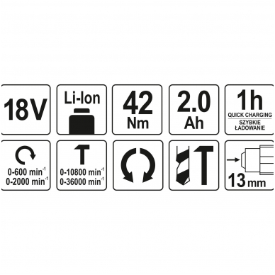 Akumuliatorinis smūginis gręžtuvas - suktukas bešepetėlinis, LI- ION 18V 2,0AH 5