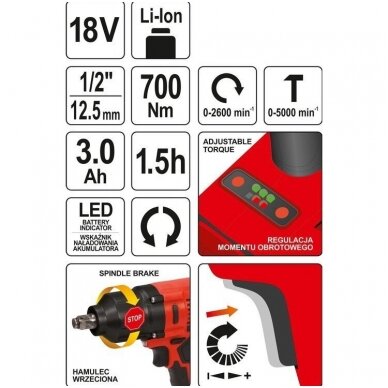 Akumuliatorinis smūginis veržliasūkis bešepetėlinis Li-ion, 3,00mAh 700Nm. 18V 5 Akumuliatorinis smūginis veržliasūkis bešepetėlinis Li-ion, 3,00mAh 700Nm. 18V 5