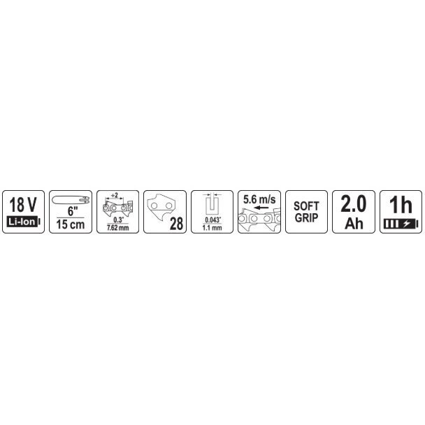 Akumuliatorinis grandininis pjūklas 18V 2AH BAR 6 8 Akumuliatorinis grandininis pjūklas 18V 2AH BAR 6 8