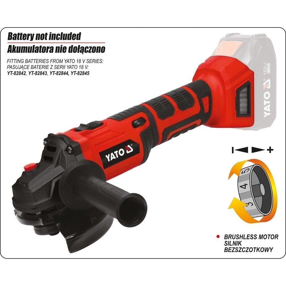 Akumuliatorinis kampinis šlifuoklis be baterijos su greičio reguliavimu 125mm. 18V Akumuliatorinis kampinis šlifuoklis be baterijos su greičio reguliavimu 125mm. 18V