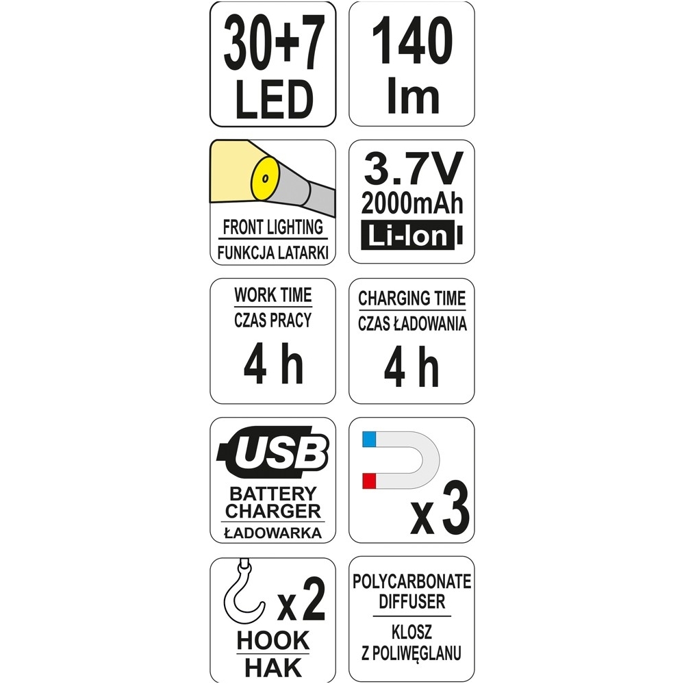 Akumuliatorinė darbo lempa 30+7 LED 8