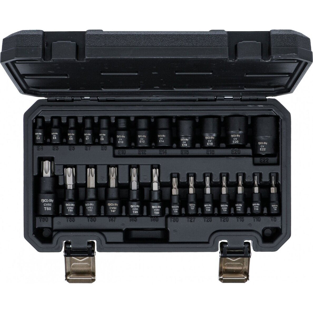 Antgalių ir galvučių rinkinys 6.3 mm (1/4"), 10 mm. (3/8"), 12.5 mm (1/2")  E-Star / T-Star (Torx)  25 vnt.