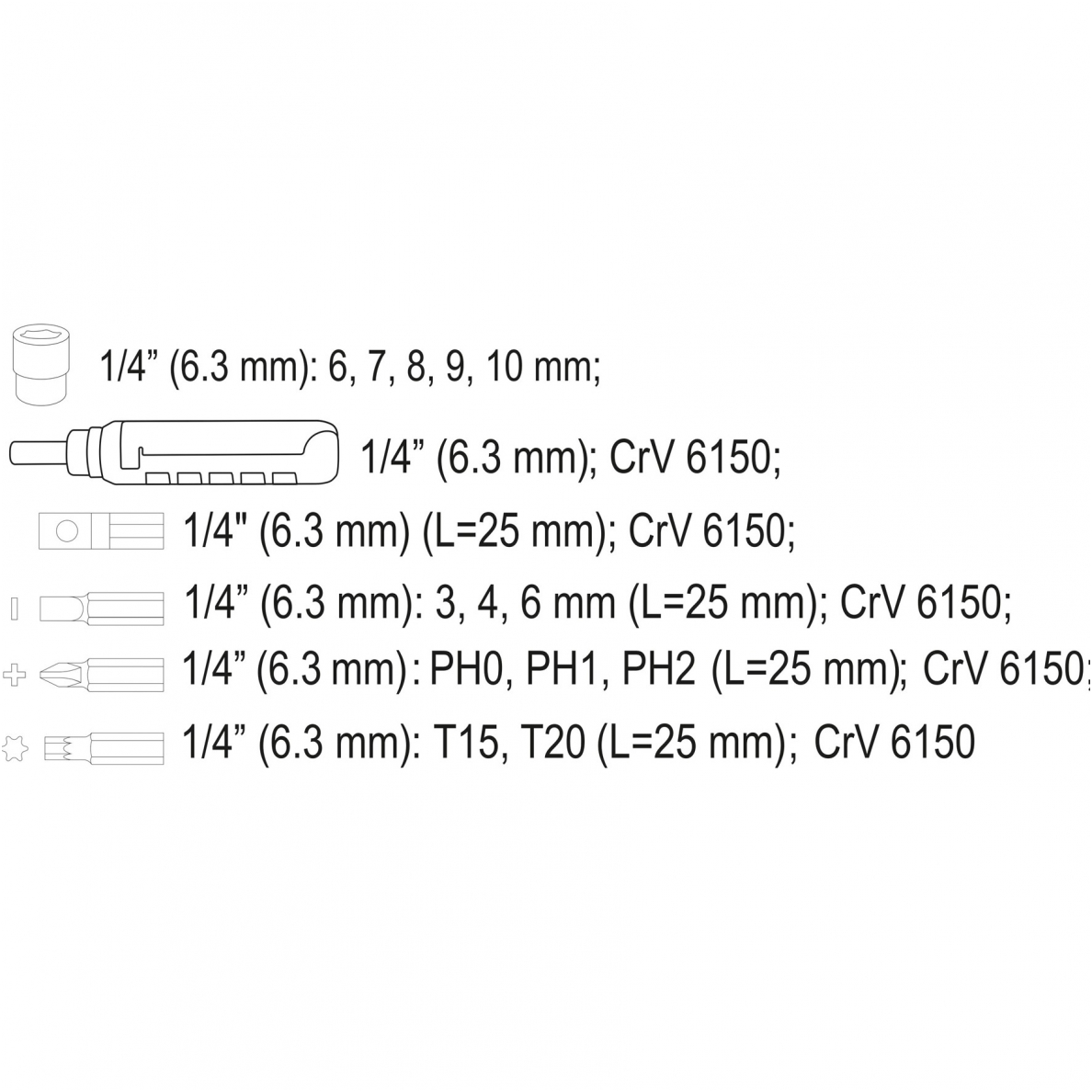 Antgalių rinkinys su reversiniu atsuktuvu 15 vnt. 5 Antgalių rinkinys su reversiniu atsuktuvu 15 vnt. 5