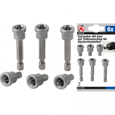 Antgaliai - ribotuvai gipso plokštėms 6.3mm. Kryžminiai PH 2-6vnt. Antgaliai - ribotuvai gipso plokštėms 6.3mm. Kryžminiai PH 2-6vnt.