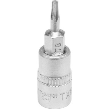 Antgalis įpresuotas į galvutę 6.3mm. (1/4") T-Star (Torx) T8