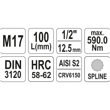 Antgalis įpresuotas į galvutę 1/2", M17 x 100mm. 1 Antgalis įpresuotas į galvutę 1/2", M17 x 100mm. 1