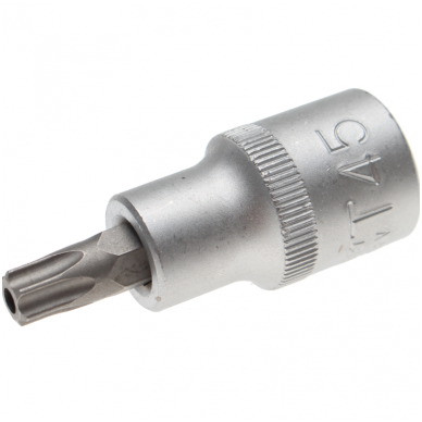 Antgalis įpresuotas į galvutę 12,5mm (1/2") T-Star su skyle (Torx) T45 Antgalis įpresuotas į galvutę 12,5mm (1/2") T-Star su skyle (Torx) T45