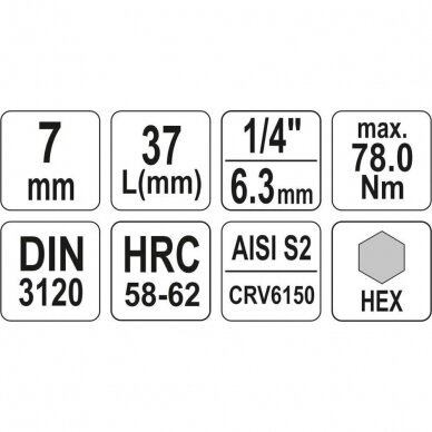 Antgalis įpresuotas į galvutę 6,3mm. (1/4") hex šešiakampis 7mm. 3 Antgalis įpresuotas į galvutę 6,3mm. (1/4") hex šešiakampis 7mm. 3