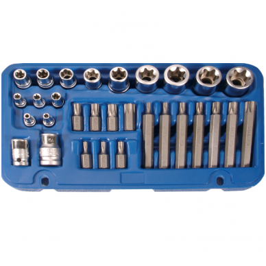 Antgalių ir galvučių rinkinys - E-Type - T-Star (Torx) - 30 vnt. Antgalių ir galvučių rinkinys - E-Type - T-Star (Torx) - 30 vnt.