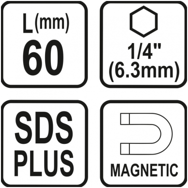 Antgalių laikiklis SDS  vidinis šešiakampis (1/4") 60mm. 3