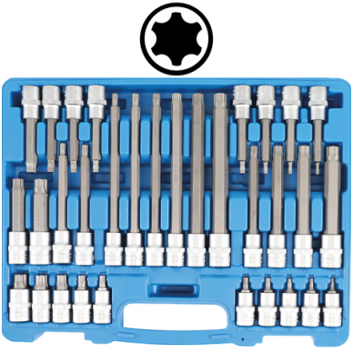 Antgalių rinkinys (1/2") TP-Star (Torx Plus) TP20 - TP70 32vnt. Antgalių rinkinys (1/2") TP-Star (Torx Plus) TP20 - TP70 32vnt.