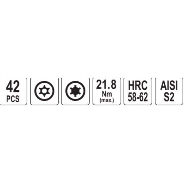 Antgalių rinkinys Ribe / T-Star (Torx) su skyle 42vnt. 4 Antgalių rinkinys Ribe / T-Star (Torx) su skyle 42vnt. 4