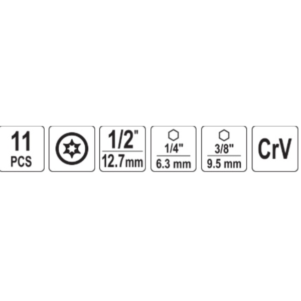 Antgalių rinkinys sugadintiems T-Star (Torx) su skyle 11 vnt. 3 Antgalių rinkinys sugadintiems T-Star (Torx) su skyle 11 vnt. 3