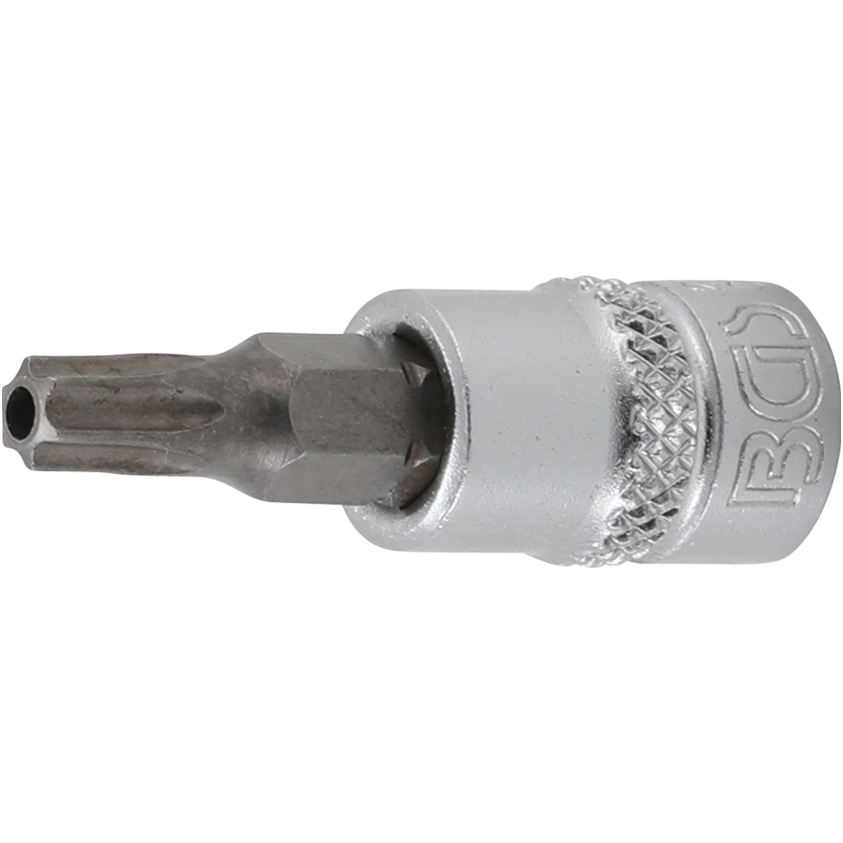 Antgalis įpresuotas į galvutę (1/4") T-star su skyle (Torx) T27 Antgalis įpresuotas į galvutę (1/4") T-star su skyle (Torx) T27