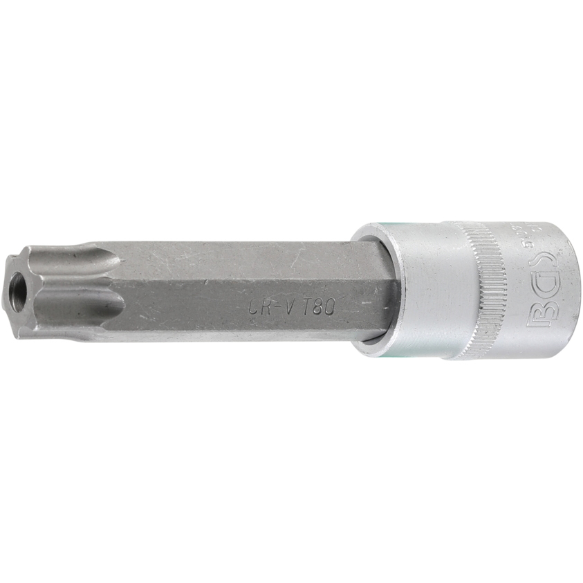 Antgalis įpresuotas į galvutę lgis 110mm.12,5mm (1/2") T-Star su skyle (Torx) T80 Antgalis įpresuotas į galvutę lgis 110mm.12,5mm (1/2") T-Star su skyle (Torx) T80