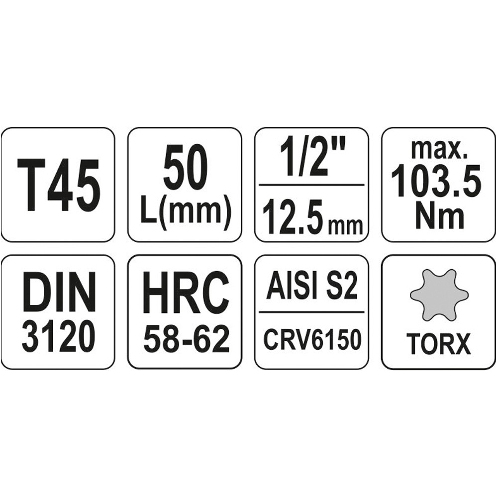 Antgalis įpresuotas į galvutę 1/2", T45 x 55mm 2 Antgalis įpresuotas į galvutę 1/2", T45 x 55mm 2