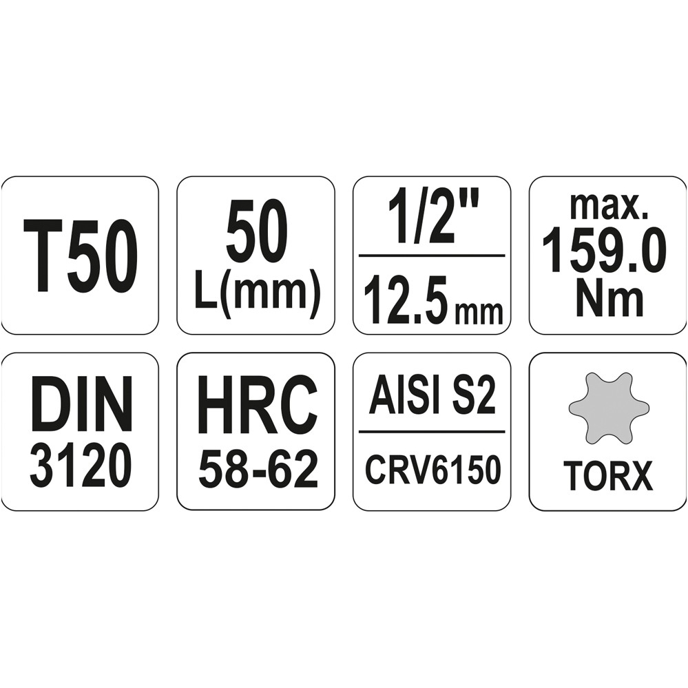 Antgalis įpresuotas į galvutę 1/2", T50 x 55mm. 2 Antgalis įpresuotas į galvutę 1/2", T50 x 55mm. 2