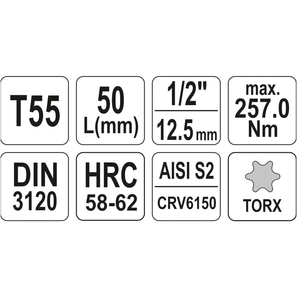 Antgalis įpresuotas į galvutę 1/2", T55 x 55 mm. 2 Antgalis įpresuotas į galvutę 1/2", T55 x 55 mm. 2