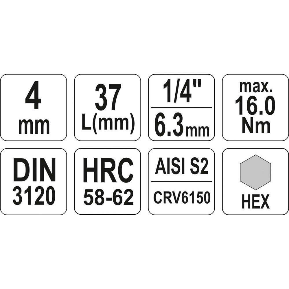 Antgalis įpresuotas į galvutę 6,3mm. (1/4") hex šešiakampis 4mm. 3 Antgalis įpresuotas į galvutę 6,3mm. (1/4") hex šešiakampis 4mm. 3