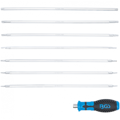 Atsuktuvų rinkinys su keičiamomis mentėmis T-Star (Torx) / T-Star (Torx) su skyle 8vnt. Atsuktuvų rinkinys su keičiamomis mentėmis T-Star (Torx) / T-Star (Torx) su skyle 8vnt.