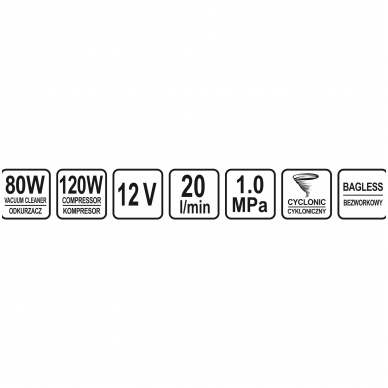 Automobilinis dulkių siurblys su kompresoriu 12V 80W 12 Automobilinis dulkių siurblys su kompresoriu 12V 80W 12