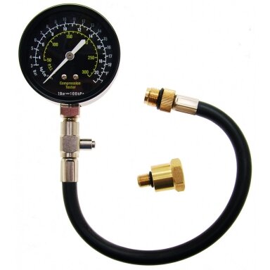 Benzininis kompresijos matuoklis su adapteriais M12 + M14 Benzininis kompresijos matuoklis su adapteriais M12 + M14