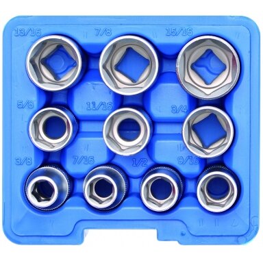 Colinių galvučių komplektas 10vnt. 1/2", 3/8“-15/16“ Colinių galvučių komplektas 10vnt. 1/2", 3/8“-15/16“
