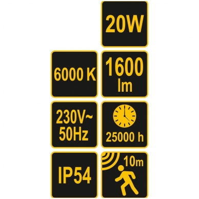COB LED lempa su judesio davikliu 20W su diodu, 1600LM 3 COB LED lempa su judesio davikliu 20W su diodu, 1600LM 3