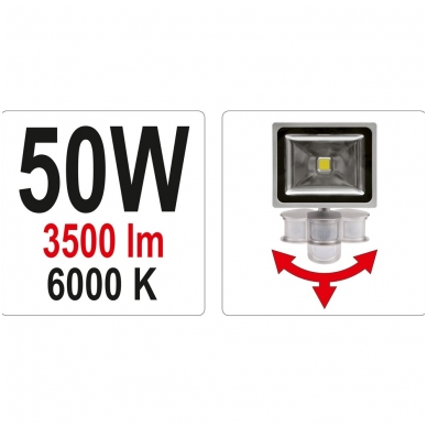 COB LED lempa su judesio davikliu 50W su diodu, 3500LM 3 COB LED lempa su judesio davikliu 50W su diodu, 3500LM 3