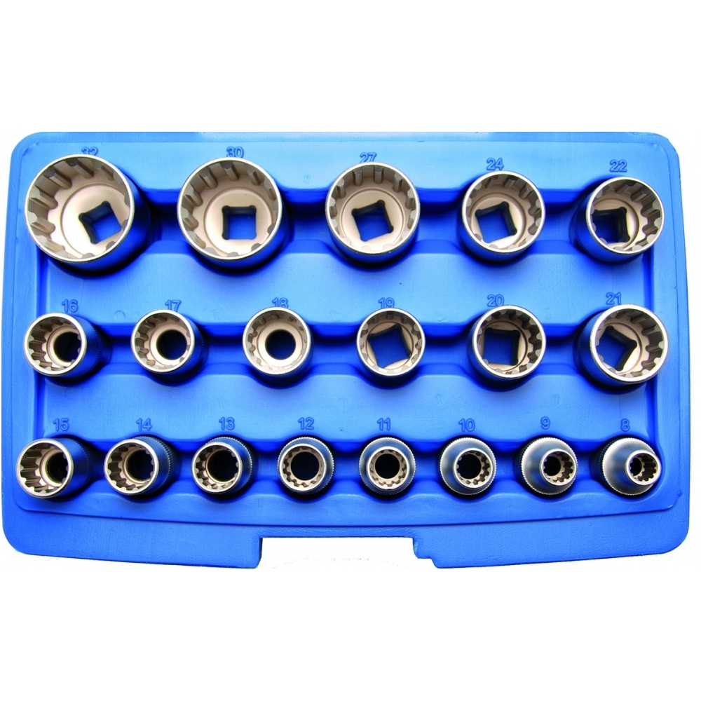 Daugiafunkcinių galvučių rinkinys 1/2", 19 vnt 1