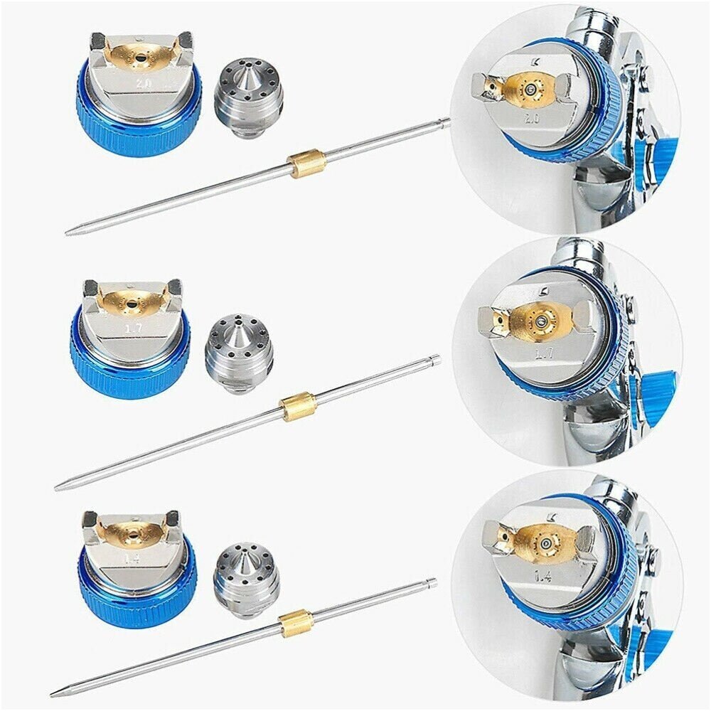 Dažymo pistoletas su aksesuarais HVLP 600cm³.Ø 1.4mm. Ø 1.7mm. Ø 2.0mm. 5 Dažymo pistoletas su aksesuarais HVLP 600cm³.Ø 1.4mm. Ø 1.7mm. Ø 2.0mm. 5