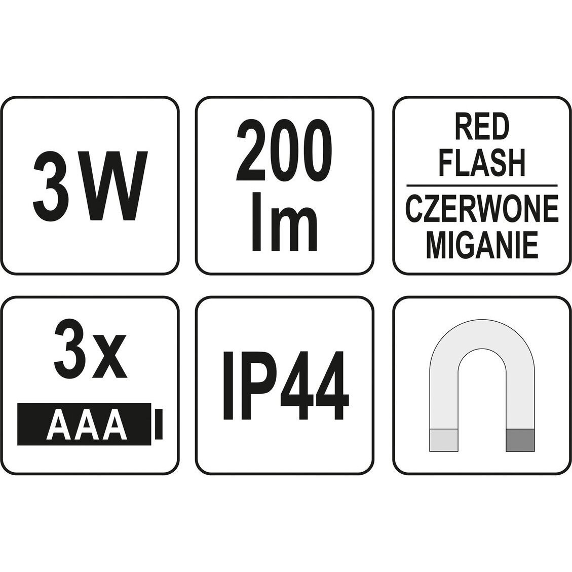 Darbo lempa  tušinuko tipo 3 režimai  200LM, COB LED, IP44 3