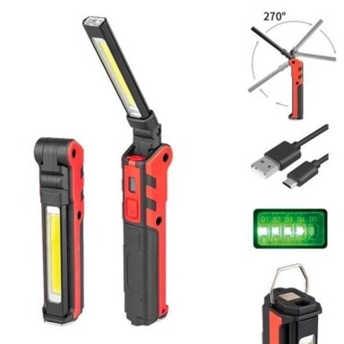 Darbo lempa akumuliatorinė - 3W LED - 150LM + 5W COB LED - 360LM Darbo lempa akumuliatorinė - 3W LED - 150LM + 5W COB LED - 360LM