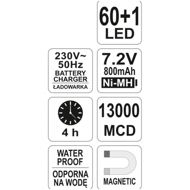 Darbo lempa akumuliatorinė - 60+1 LED 5 Darbo lempa akumuliatorinė - 60+1 LED 5