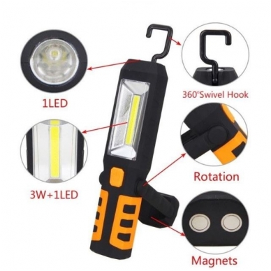 Darbo lempa akumuliatorinė COB LED 3W-240Lm Li-on 2