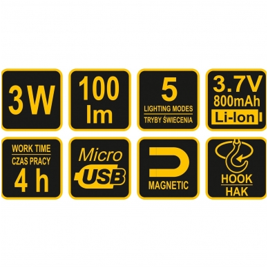 Darbo lempa akumuliatorinė Li-Ion COB LED 3W USB 5 Darbo lempa akumuliatorinė Li-Ion COB LED 3W USB 5