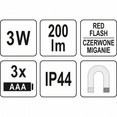 Darbo lempa tušinuko tipo 3 režimai 200LM, COB LED, IP44 3 Darbo lempa tušinuko tipo 3 režimai 200LM, COB LED, IP44 3