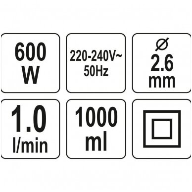 Dažymo pistoletas elektrinis 600W 1l/min. 5 Dažymo pistoletas elektrinis 600W 1l/min. 5