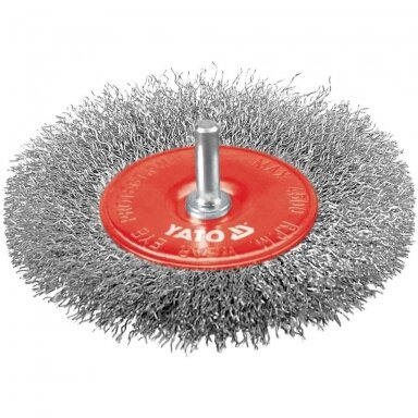 Diskinis šepetys su kotu nerūdijantis plienas INOX 100mm.+ Diskinis šepetys su kotu nerūdijantis plienas INOX 100mm.+