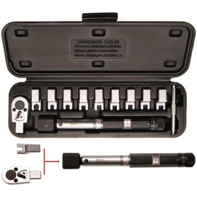 Dinamometrinis raktas 1/4" stipinams 3-19 Nm, su skale ir keičiamais antgaliais 1 Dinamometrinis raktas 1/4" stipinams 3-19 Nm, su skale ir keičiamais antgaliais 1