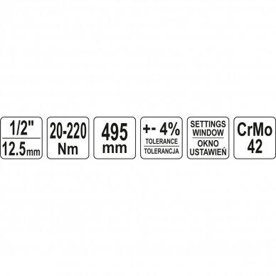 Dinamometrinis raktas su skale (1/2") 20 - 220Nm. 4 Dinamometrinis raktas su skale (1/2") 20 - 220Nm. 4